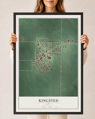 Map of Ringsted, Iowa, 24 x 36 inch print in a black wood frame