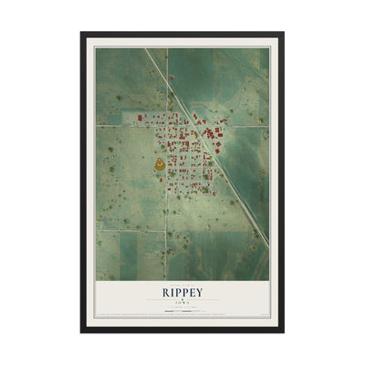 Map of Rippey, Iowa, 12 x 18 inch print in a black wood frame