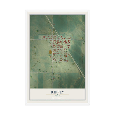Map of Rippey, Iowa, 12 x 18 inch print in a white wood frame