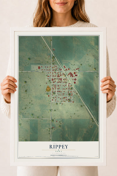 Map of Rippey, Iowa, 18 x 24 inch print in a white wood frame