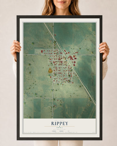 Map of Rippey, Iowa, 24 x 36 inch print in a black wood frame