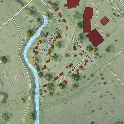 Close-up of the map of Riverdale, Iowa print showing street and building detail