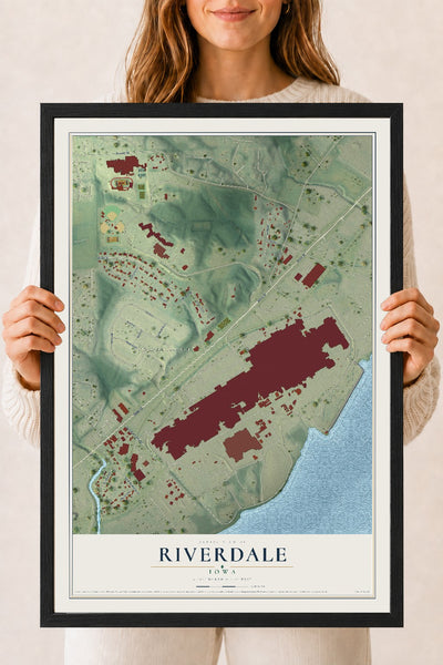 Map of Riverdale, Iowa, 18 x 24 inch print in a black wood frame