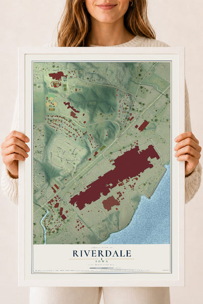 Map of Riverdale, Iowa, 18 x 24 inch print in a white wood frame
