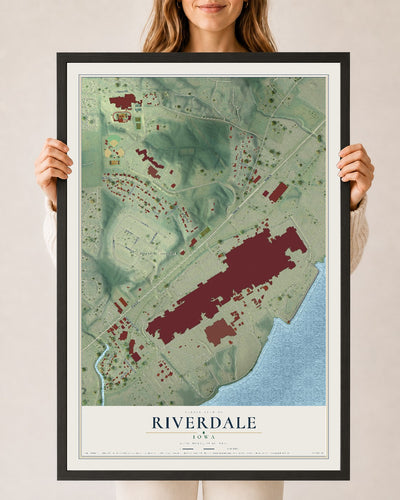 Map of Riverdale, Iowa, 24 x 36 inch print in a black wood frame