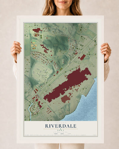 Map of Riverdale, Iowa, 24 x 36 inch print in a white wood frame