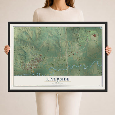 Map of Riverside, Iowa, 24 x 36 inch print in a black wood frame