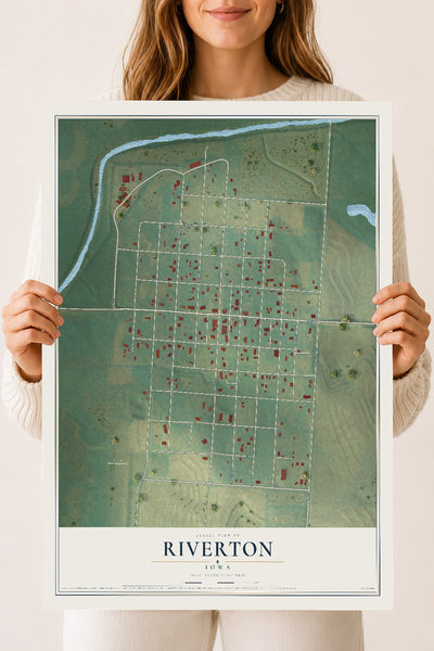 Map of Riverton, Iowa, 18 x 24 inch unframed archival matte print