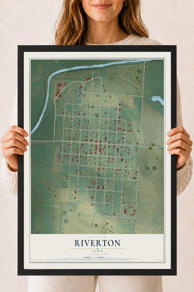 Map of Riverton, Iowa, 18 x 24 inch print in a black wood frame