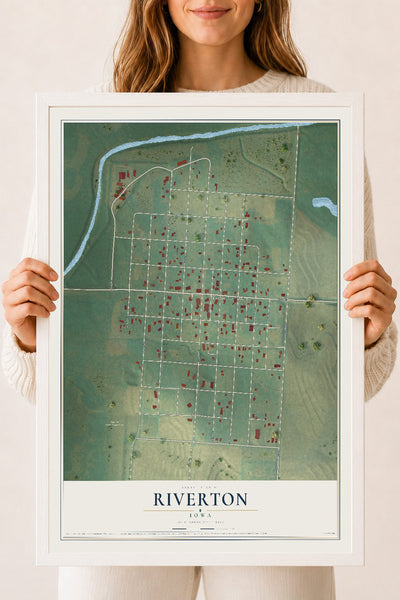 Map of Riverton, Iowa, 18 x 24 inch print in a white wood frame