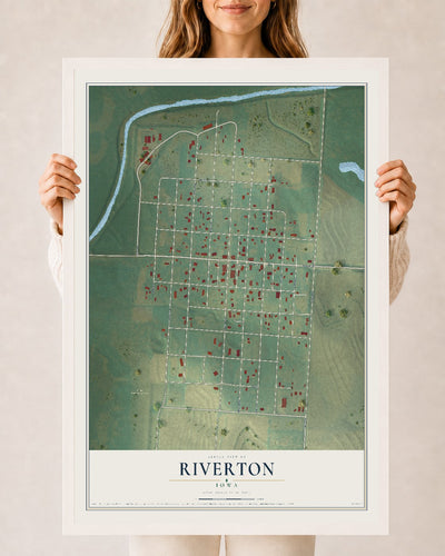Map of Riverton, Iowa, 24 x 36 inch print in a white wood frame