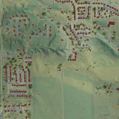Second close-up of the map of Robins, Iowa print showing more streets and buildings
