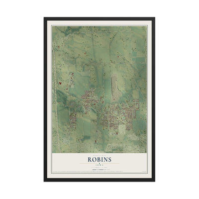 Map of Robins, Iowa, 12 x 18 inch print in a black wood frame
