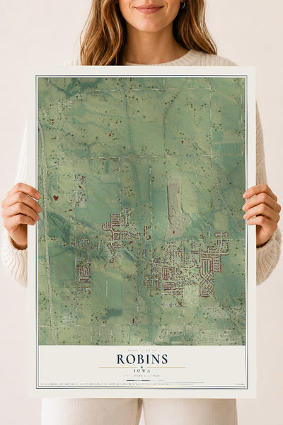 Map of Robins, Iowa, 18 x 24 inch unframed archival matte print