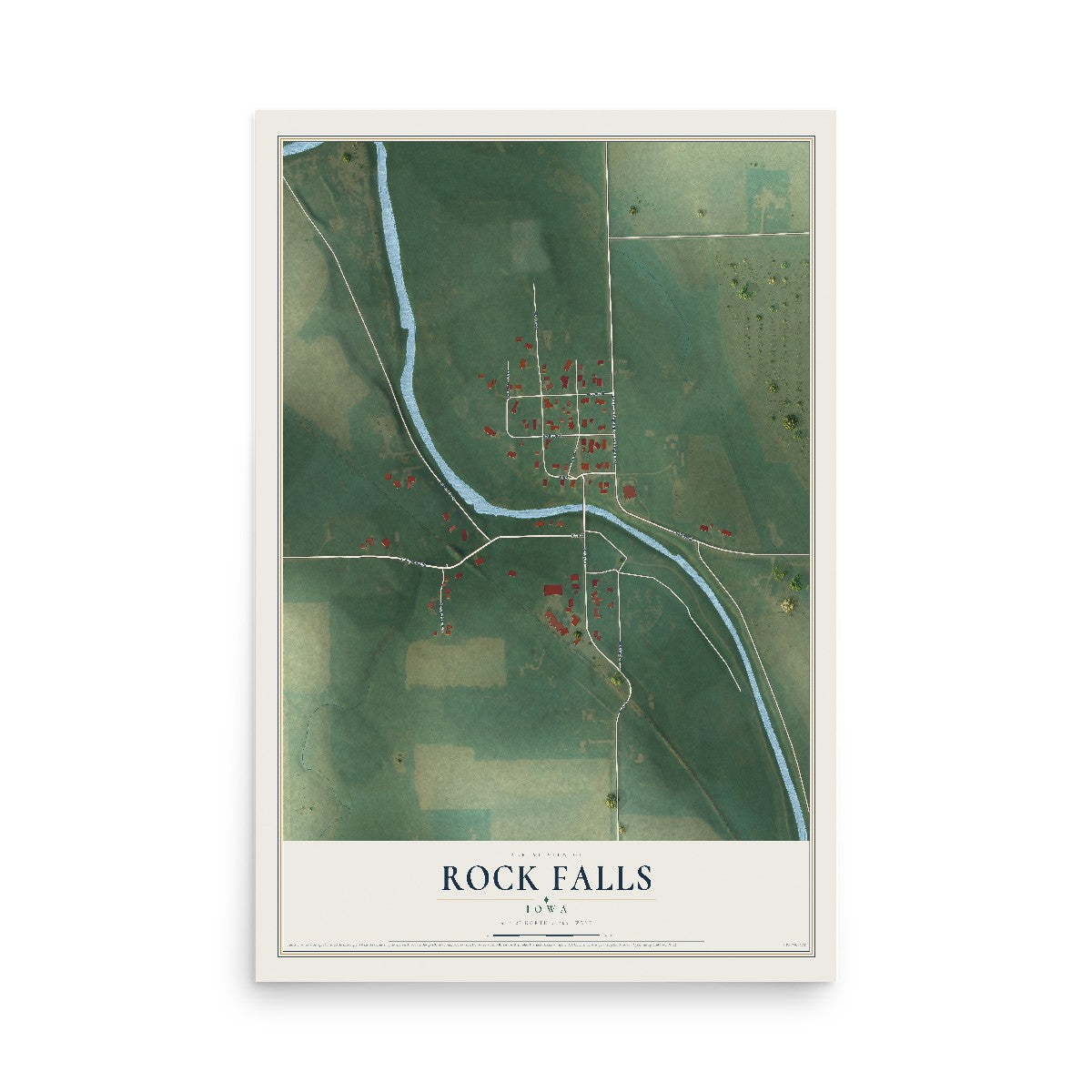 Map of Rock Falls, Iowa, 12 x 18 inch unframed archival matte print