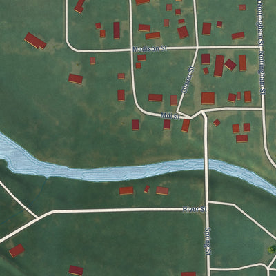 Close-up of the map of Rock Falls, Iowa print showing street and building detail