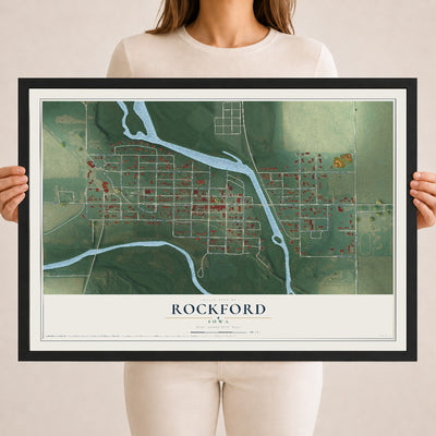 Map of Rockford, Iowa, 18 x 24 inch print in a black wood frame