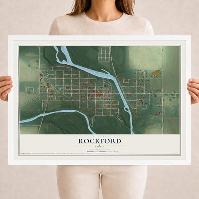 Map of Rockford, Iowa, 18 x 24 inch print in a white wood frame