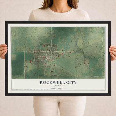 Map of Rockwell City, Iowa, 18 x 24 inch print in a black wood frame