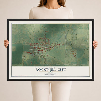 Map of Rockwell City, Iowa, 24 x 36 inch print in a black wood frame