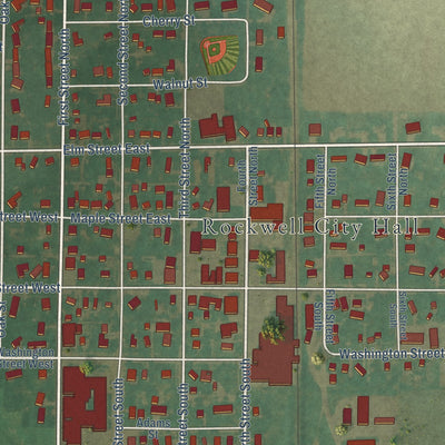 Close-up of the map of Rockwell, Iowa print showing street and building detail
