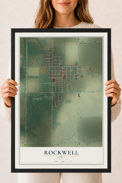 Map of Rockwell, Iowa, 18 x 24 inch print in a black wood frame