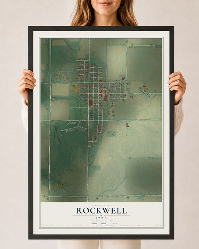 Map of Rockwell, Iowa, 24 x 36 inch print in a black wood frame