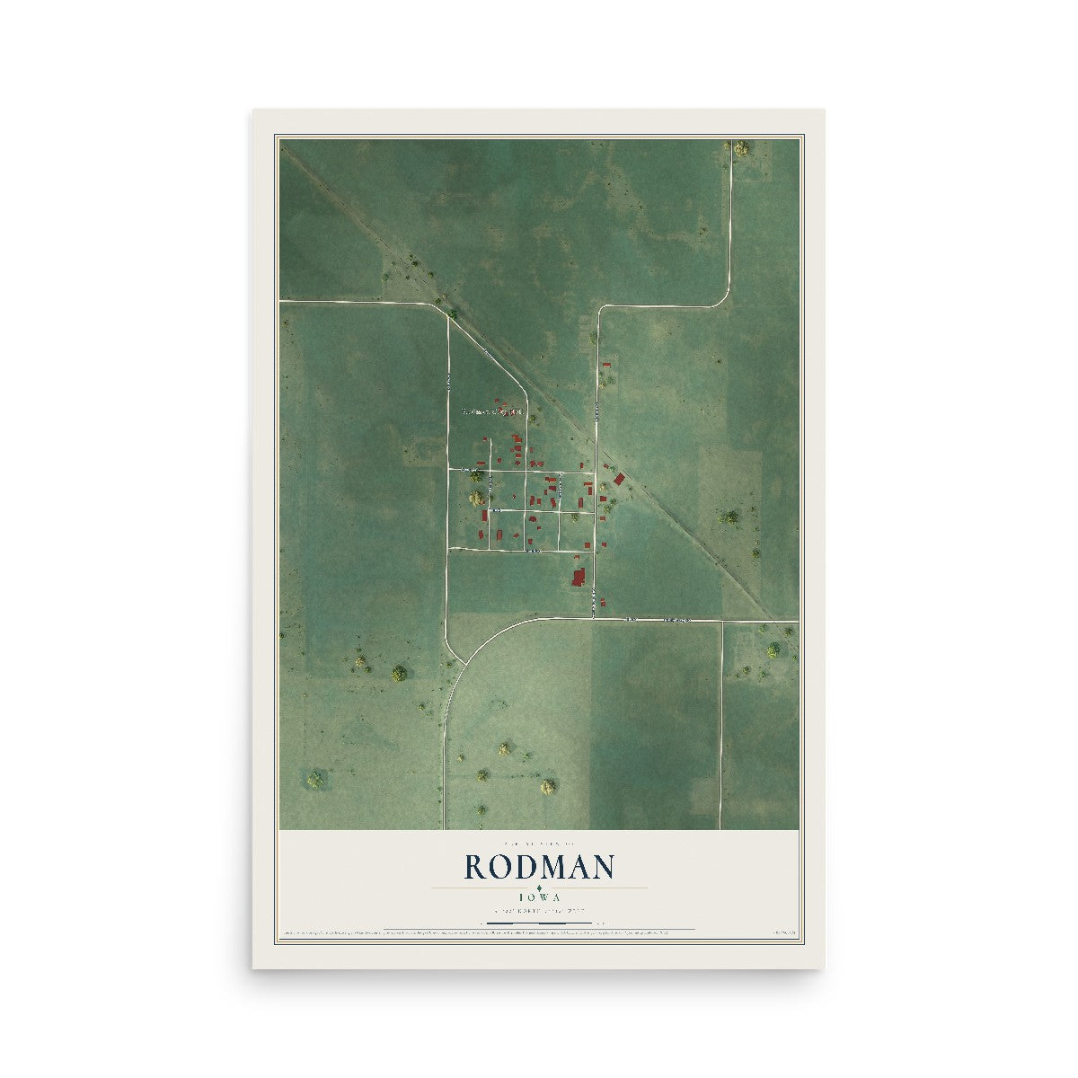 Map of Rodman, Iowa, 12 x 18 inch unframed archival matte print