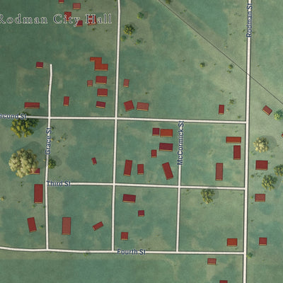 Close-up of the map of Rodman, Iowa print showing street and building detail