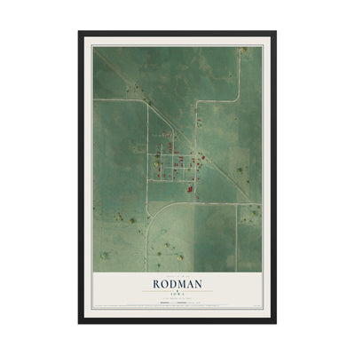 Map of Rodman, Iowa, 12 x 18 inch print in a black wood frame