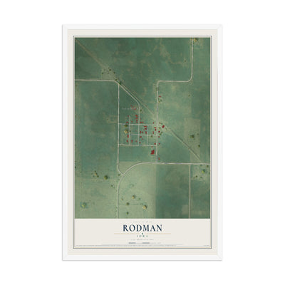 Map of Rodman, Iowa, 12 x 18 inch print in a white wood frame