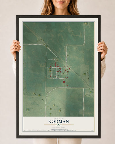 Map of Rodman, Iowa, 24 x 36 inch print in a black wood frame