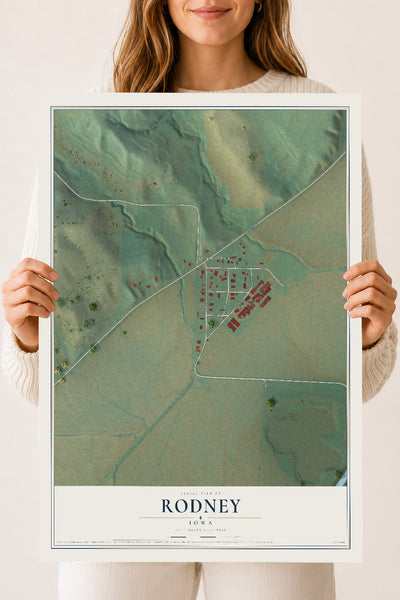Map of Rodney, Iowa, 18 x 24 inch unframed archival matte print