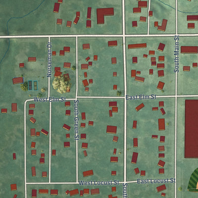 Second close-up of the map of Roland, Iowa print showing more streets and buildings