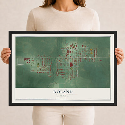 Map of Roland, Iowa, 12 x 18 inch print in a black wood frame