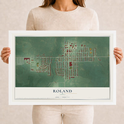 Map of Roland, Iowa, 12 x 18 inch print in a white wood frame