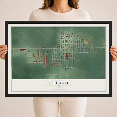 Map of Roland, Iowa, 18 x 24 inch print in a black wood frame