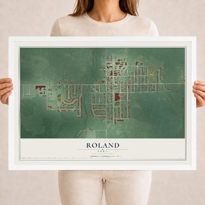 Map of Roland, Iowa, 18 x 24 inch print in a white wood frame