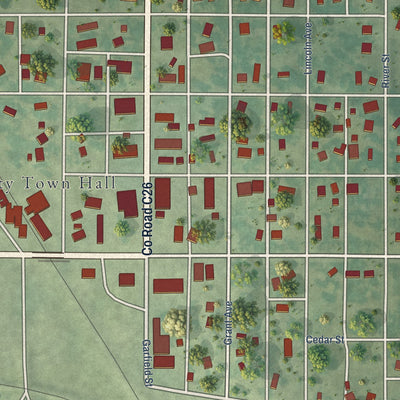 Close-up of the map of Rolfe, Iowa print showing street and building detail