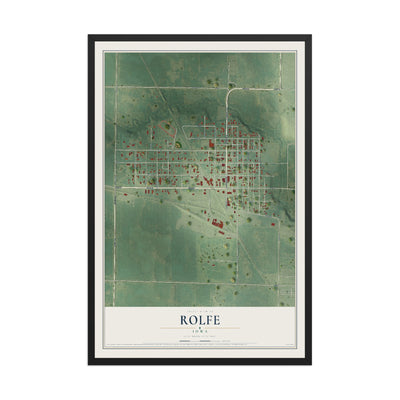 Map of Rolfe, Iowa, 12 x 18 inch print in a black wood frame