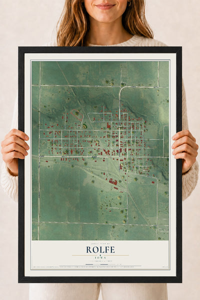 Map of Rolfe, Iowa, 18 x 24 inch print in a black wood frame