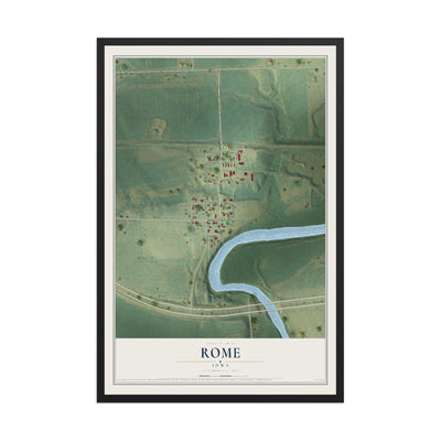 Map of Rome, Iowa, 12 x 18 inch print in a black wood frame