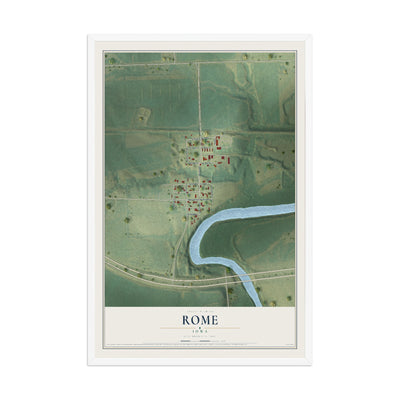 Map of Rome, Iowa, 12 x 18 inch print in a white wood frame
