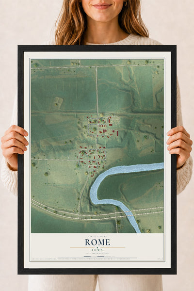 Map of Rome, Iowa, 18 x 24 inch print in a black wood frame