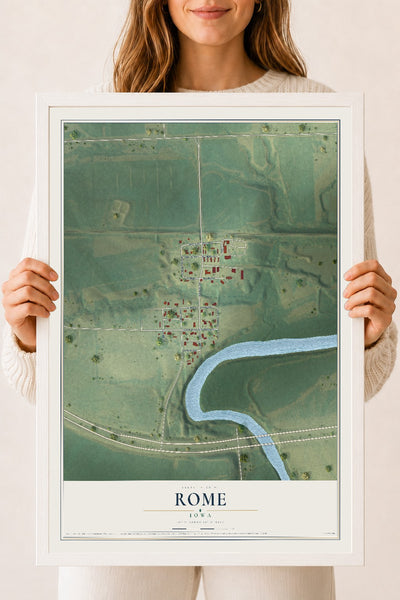 Map of Rome, Iowa, 18 x 24 inch print in a white wood frame
