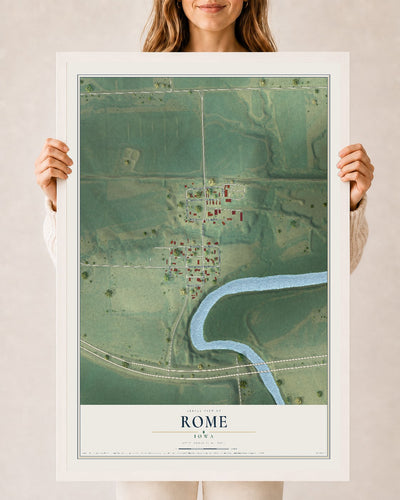 Map of Rome, Iowa, 24 x 36 inch print in a white wood frame