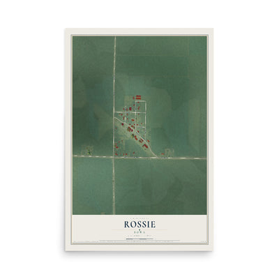 Map of Rossie, Iowa, 12 x 18 inch unframed archival matte print