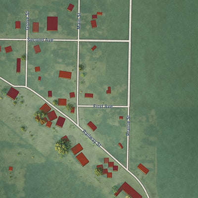Close-up of the map of Rossie, Iowa print showing street and building detail