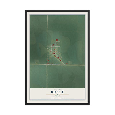 Map of Rossie, Iowa, 12 x 18 inch print in a black wood frame