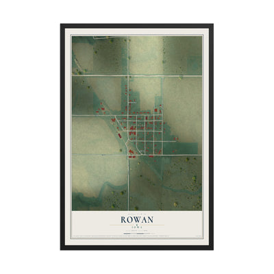 Map of Rowan, Iowa, 12 x 18 inch print in a black wood frame